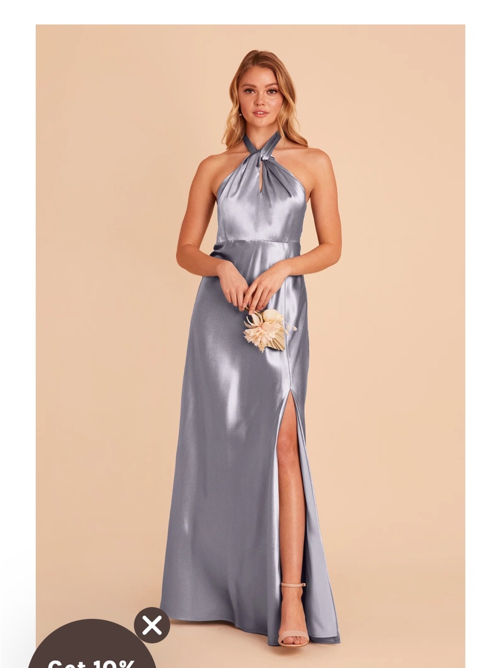 Birdy Grey Silver Halter Satin Maxi Dress